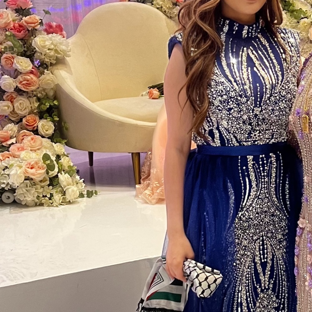 Pearl navy blue dress with overlay skirt